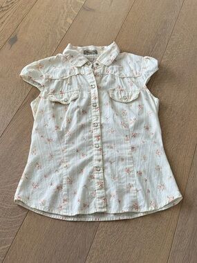 American Rag Y2K Floral Button-Up Boho Cap Sleeve Lightweight Blouse 🌸 Medium